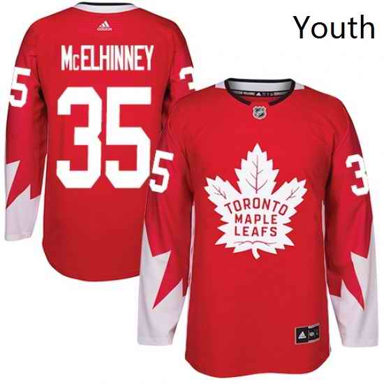 Youth Adidas Toronto Maple Leafs 35 Curtis McElhinney Authentic Red Alternate NHL Jersey